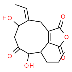 ChemSpider 2D Image | (9Z)-9-Ethylidene-5,8-dihydroxy-4-propyl-4,5,7,8,9,10-hexahydro-1H-cyclonona[c]furan-1,3,6-trione | C16H20O6