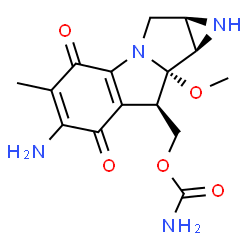 ChemSpider 2D Image | [(1aR,8R,8aS,8bR)-6-Amino-8a-methoxy-5-methyl-4,7-dioxo-1,1a,2,4,7,8,8a,8b-octahydroazireno[2',3':3,4]pyrrolo[1,2-a]indol-8-yl]methyl carbamate | C15H18N4O5