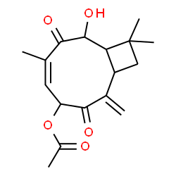 ChemSpider 2D Image | 4-Acetyloxy-8-hydroxy-2-methylene-6,10,10-trimethyl-bicyclo(7.2.0)undec-5-ene-3,7-dione | C17H22O5