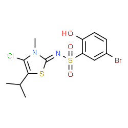 ChemSpider 2D Image | Benzenesulfonamide, N-[(2Z)-5-isopropyl-3-methyl-4-chloro-2(3H)-thiazolylidene]-3-bromo-6-hydroxy- | C13H14BrClN2O3S2