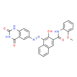 ChemSpider 2D Image | 1,2,3,4-Tetrahydro-2,4-dioxo-6-((3-(2-methoxyphenylaminocarbonyl)-2-hydroxynaphth-1-yl)azo)quinazoline | C26H19N5O5