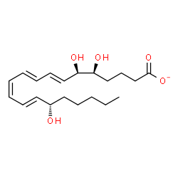 ChemSpider 2D Image | (5S,6R,7E,9E,11Z,13E,15S)-5,6,15-Trihydroxy-7,9,11,13-icosatetraenoate | C20H31O5