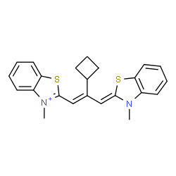 ChemSpider 2D Image | 2-[(1E,3Z)-2-Cyclobutyl-3-(3-methyl-1,3-benzothiazol-2(3H)-ylidene)-1-propen-1-yl]-3-methyl-1,3-benzothiazol-3-ium | C23H23N2S2