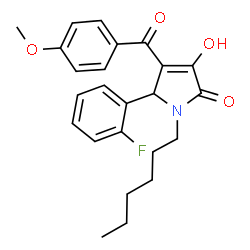 ChemSpider 2D Image | 5-(2-Fluorophenyl)-1-hexyl-3-hydroxy-4-(4-methoxybenzoyl)-1,5-dihydro-2H-pyrrol-2-one | C24H26FNO4