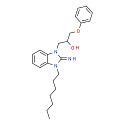 ChemSpider 2D Image | 1-(3-Heptyl-2-imino-2,3-dihydro-1H-benzimidazol-1-yl)-3-phenoxy-2-propanol | C23H31N3O2