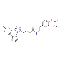 ChemSpider 2D Image | N-[2-(3,4-Diethoxyphenyl)ethyl]-4-(4-isobutyl-5-oxo-4,5-dihydrothieno[2,3-e][1,2,4]triazolo[4,3-a]pyrimidin-1-yl)butanamide | C27H35N5O4S