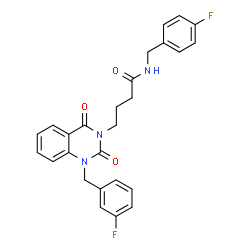 ChemSpider 2D Image | N-(4-Fluorobenzyl)-4-[1-(3-fluorobenzyl)-2,4-dioxo-1,4-dihydro-3(2H)-quinazolinyl]butanamide | C26H23F2N3O3