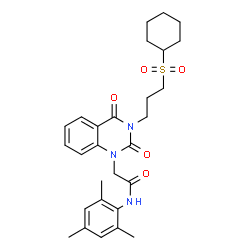 ChemSpider 2D Image | 2-{3-[3-(Cyclohexylsulfonyl)propyl]-2,4-dioxo-3,4-dihydro-1(2H)-quinazolinyl}-N-mesitylacetamide | C28H35N3O5S