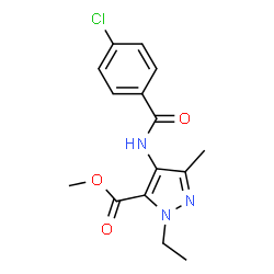 ChemSpider 2D Image | Methyl 4-[(4-chlorobenzoyl)amino]-1-ethyl-3-methyl-1H-pyrazole-5-carboxylate | C15H16ClN3O3