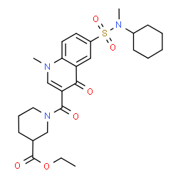 ChemSpider 2D Image | Ethyl 1-({6-[cyclohexyl(methyl)sulfamoyl]-1-methyl-4-oxo-1,4-dihydro-3-quinolinyl}carbonyl)-3-piperidinecarboxylate | C26H35N3O6S