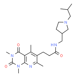 ChemSpider 2D Image | N-[(1-Isobutyl-3-pyrrolidinyl)methyl]-3-(1,3,5,7-tetramethyl-2,4-dioxo-1,2,3,4-tetrahydropyrido[2,3-d]pyrimidin-6-yl)propanamide | C23H35N5O3