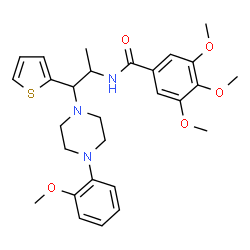 ChemSpider 2D Image | 3,4,5-Trimethoxy-N-{1-[4-(2-methoxyphenyl)-1-piperazinyl]-1-(2-thienyl)-2-propanyl}benzamide | C28H35N3O5S