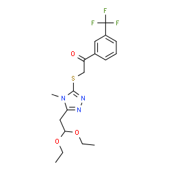 ChemSpider 2D Image | 2-{[5-(2,2-diethoxyethyl)-4-methyl-4H-1,2,4-triazol-3-yl]thio}-1-[3-(trifluoromethyl)phenyl]ethan-1-one | C18H22F3N3O3S