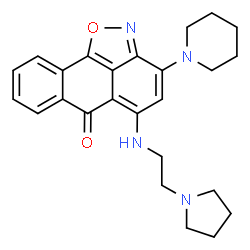 ChemSpider 2D Image | 3-(1-Piperidinyl)-5-{[2-(1-pyrrolidinyl)ethyl]amino}-6H-anthra[1,9-cd][1,2]oxazol-6-one | C25H28N4O2