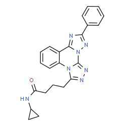 ChemSpider 2D Image | N-Cyclopropyl-4-(10-phenylbis[1,2,4]triazolo[4,3-a:1',5'-c]quinazolin-3-yl)butanamide | C23H21N7O
