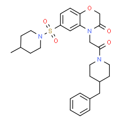 ChemSpider 2D Image | 4-[2-(4-Benzyl-1-piperidinyl)-2-oxoethyl]-6-[(4-methyl-1-piperidinyl)sulfonyl]-2H-1,4-benzoxazin-3(4H)-one | C28H35N3O5S