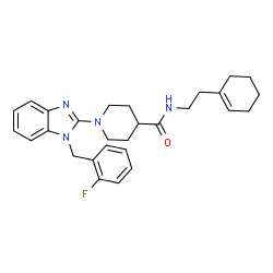 ChemSpider 2D Image | N-[2-(1-Cyclohexen-1-yl)ethyl]-1-[1-(2-fluorobenzyl)-1H-benzimidazol-2-yl]-4-piperidinecarboxamide | C28H33FN4O