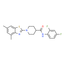 ChemSpider 2D Image | N-(2,4-Difluorophenyl)-1-(4,6-dimethyl-1,3-benzothiazol-2-yl)-4-piperidinecarboxamide | C21H21F2N3OS