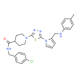 ChemSpider 2D Image | N-(4-Chlorobenzyl)-1-[5-(2-{[(4-methylphenyl)amino]methyl}-1H-pyrrol-1-yl)-1,3,4-thiadiazol-2-yl]-4-piperidinecarboxamide | C27H29ClN6OS