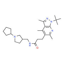 ChemSpider 2D Image | N-[(1-Cyclopentyl-3-pyrrolidinyl)methyl]-3-[3,4,6-trimethyl-1-(2-methyl-2-propanyl)-1H-pyrazolo[3,4-b]pyridin-5-yl]propanamide | C26H41N5O