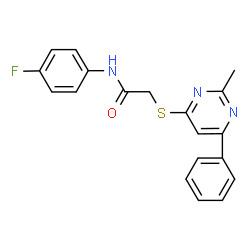 ChemSpider 2D Image | N-(4-Fluorophenyl)-2-[(2-methyl-6-phenyl-4-pyrimidinyl)sulfanyl]acetamide | C19H16FN3OS