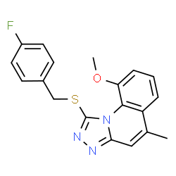 ChemSpider 2D Image | 1-[(4-Fluorobenzyl)sulfanyl]-9-methoxy-5-methyl[1,2,4]triazolo[4,3-a]quinoline | C19H16FN3OS