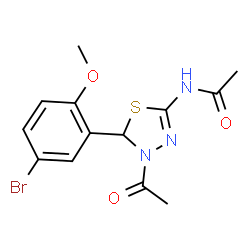 ChemSpider 2D Image | N-[4-Acetyl-5-(5-bromo-2-methoxyphenyl)-4,5-dihydro-1,3,4-thiadiazol-2-yl]acetamide | C13H14BrN3O3S