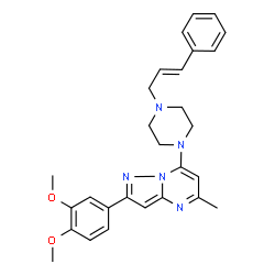 ChemSpider 2D Image | 2-(3,4-Dimethoxyphenyl)-5-methyl-7-{4-[(2E)-3-phenyl-2-propen-1-yl]-1-piperazinyl}pyrazolo[1,5-a]pyrimidine | C28H31N5O2