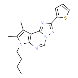 ChemSpider 2D Image | 7-Butyl-8,9-dimethyl-2-(2-thienyl)-7H-pyrrolo[3,2-e][1,2,4]triazolo[1,5-c]pyrimidine | C17H19N5S