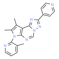 ChemSpider 2D Image | 8,9-Dimethyl-7-(3-methyl-2-pyridinyl)-2-(4-pyridinyl)-7H-pyrrolo[3,2-e][1,2,4]triazolo[1,5-c]pyrimidine | C20H17N7
