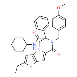 ChemSpider 2D Image | N-Cyclohexyl-2-ethyl-7-(4-methoxybenzyl)-8-oxo-6-phenyl-5,6,7,8-tetrahydrothieno[2',3':4,5]pyrrolo[1,2-a]pyrazine-6-carboxamide | C32H35N3O3S