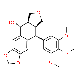 ChemSpider 2D Image | (5R,5aR,8aS,9R)-9-(3,4,5-Trimethoxyphenyl)-5,5a,6,8,8a,9-hexahydrofuro[3',4':6,7]naphtho[2,3-d][1,3]dioxol-5-ol | C22H24O7