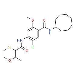 ChemSpider 2D Image | N-[2-Chloro-4-(cyclooctylcarbamoyl)-5-methoxyphenyl]-2-methyl-5,6-dihydro-1,4-oxathiine-3-carboxamide | C22H29ClN2O4S