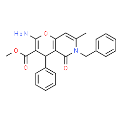 ChemSpider 2D Image | Methyl 2-amino-6-benzyl-7-methyl-5-oxo-4-phenyl-5,6-dihydro-4H-pyrano[3,2-c]pyridine-3-carboxylate | C24H22N2O4