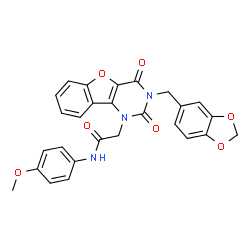 ChemSpider 2D Image | 2-[3-(1,3-Benzodioxol-5-ylmethyl)-2,4-dioxo-3,4-dihydro[1]benzofuro[3,2-d]pyrimidin-1(2H)-yl]-N-(4-methoxyphenyl)acetamide | C27H21N3O7