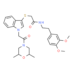 ChemSpider 2D Image | N-[2-(3,4-Dimethoxyphenyl)ethyl]-2-({1-[2-(2,6-dimethyl-4-morpholinyl)-2-oxoethyl]-1H-indol-3-yl}sulfanyl)acetamide | C28H35N3O5S