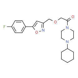 ChemSpider 2D Image | 1-(4-Cyclohexyl-1-piperazinyl)-2-{[5-(4-fluorophenyl)-1,2-oxazol-3-yl]methoxy}ethanone | C22H28FN3O3