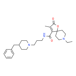 ChemSpider 2D Image | N-[3-(4-Benzyl-1-piperidinyl)propyl]-8-ethyl-3-methyl-2-oxo-1-oxa-8-azaspiro[4.5]dec-3-ene-4-carboxamide | C27H39N3O3