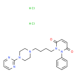 ChemSpider 2D Image | 1-Phenyl-2-{4-[4-(2-pyrimidinyl)-1-piperazinyl]butyl}-1,2-dihydro-3,6-pyridazinedione dihydrochloride | C22H28Cl2N6O2