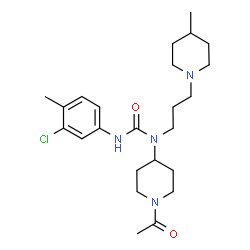 ChemSpider 2D Image | 1-(1-Acetyl-4-piperidinyl)-3-(3-chloro-4-methylphenyl)-1-[3-(4-methyl-1-piperidinyl)propyl]urea | C24H37ClN4O2