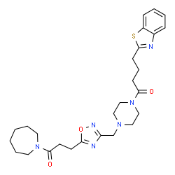 ChemSpider 2D Image | 1-[4-({5-[3-(1-Azepanyl)-3-oxopropyl]-1,2,4-oxadiazol-3-yl}methyl)-1-piperazinyl]-4-(1,3-benzothiazol-2-yl)-1-butanone | C27H36N6O3S