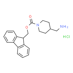 ChemSpider 2D Image | 4-(Aminomethyl)-1-Fmoc-piperidine Hydrochloride | C21H25ClN2O2
