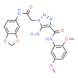 ChemSpider 2D Image | 5-Amino-1-[2-(1,3-benzodioxol-5-ylamino)-2-oxoethyl]-N-(2,5-dimethoxyphenyl)-1H-1,2,3-triazole-4-carboxamide | C20H20N6O6