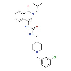 ChemSpider 2D Image | 1-{[1-(3-Chlorobenzyl)-4-piperidinyl]methyl}-3-(2-isobutyl-1-oxo-1,2-dihydro-4-isoquinolinyl)urea | C27H33ClN4O2