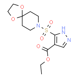 ChemSpider 2D Image | Ethyl 5-(1,4-dioxa-8-azaspiro[4.5]dec-8-ylsulfonyl)-1H-pyrazole-4-carboxylate | C13H19N3O6S