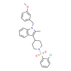 ChemSpider 2D Image | 3-{1-[(2-Chlorophenyl)sulfonyl]-4-piperidinyl}-1-(3-methoxybenzyl)-2-methyl-1H-indole | C28H29ClN2O3S