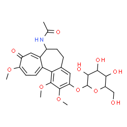 ChemSpider 2D Image | N-[3-(Hexopyranosyloxy)-1,2,10-trimethoxy-9-oxo-5,6,7,9-tetrahydrobenzo[a]heptalen-7-yl]acetamide | C27H33NO11