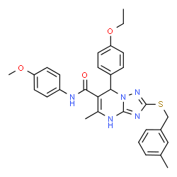 ChemSpider 2D Image | 7-(4-Ethoxyphenyl)-N-(4-methoxyphenyl)-5-methyl-2-[(3-methylbenzyl)sulfanyl]-1,7-dihydro[1,2,4]triazolo[1,5-a]pyrimidine-6-carboxamide | C30H31N5O3S