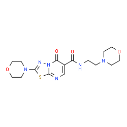 ChemSpider 2D Image | 2-(4-Morpholinyl)-N-[2-(4-morpholinyl)ethyl]-5-oxo-5H-[1,3,4]thiadiazolo[3,2-a]pyrimidine-6-carboxamide | C16H22N6O4S