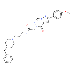ChemSpider 2D Image | N-[3-(4-Benzyl-1-piperidinyl)propyl]-2-[2-(4-methoxyphenyl)-4-oxopyrazolo[1,5-d][1,2,4]triazin-5(4H)-yl]acetamide | C29H34N6O3